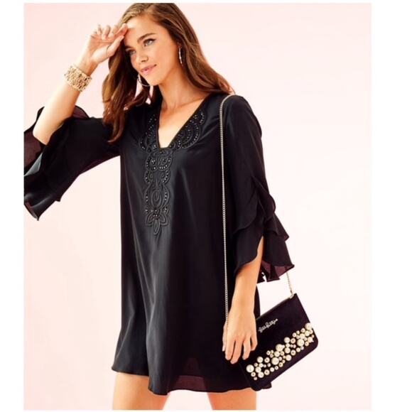 Lilly Pulitzer Tatiana Beaded Silk Tunic Dress Black Size XXS - Picture 2 of 13